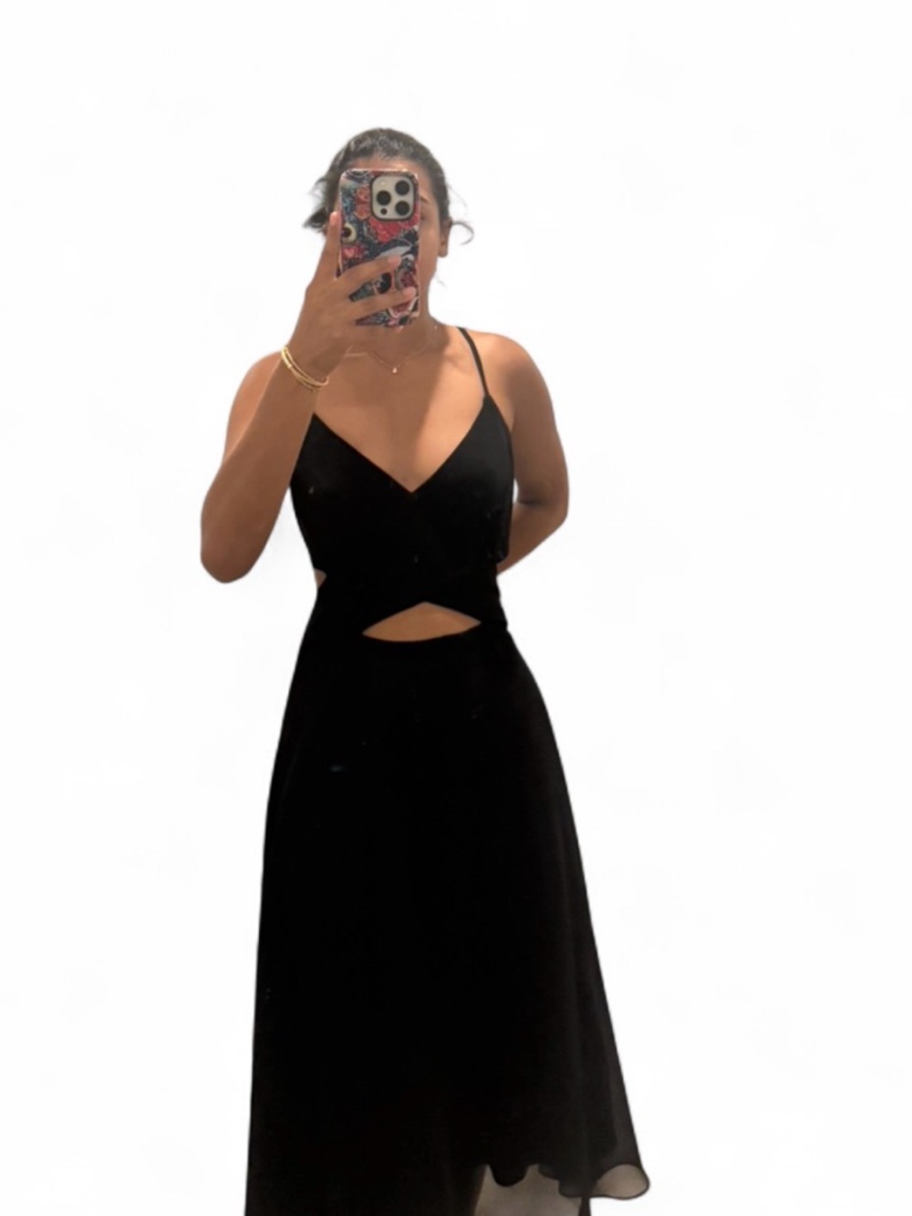 Dress the Population Black Midi Cutout Spaghetti Strap Dress